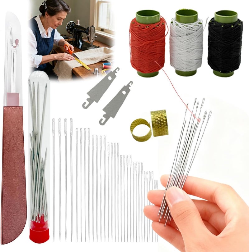 Treayes Big Eye Steel Sewing Needles Kit 34PCS,Stainless Steel Hand Sewing Needles,Multi-Purpose Needle and Thread Kits, Portable DIY Hand Made Craft Set for Beginners &Handicraft Enthusiasts& Daily Use - Image 1